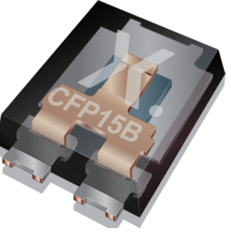 Cutaway render of a CFP15B diode package showing the copper clip inside the molded case