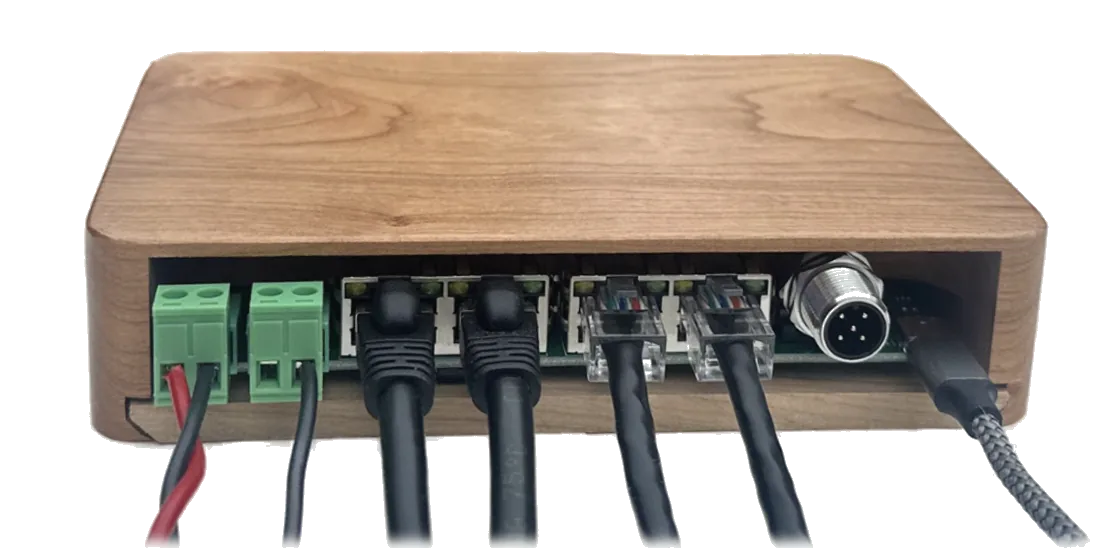 Connector panel — terminal blocks, RJ45 jacks, M12 NMEA 2000, USB-C